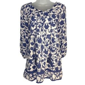 Studio Park Size XST blu Floral Print Blouse 3/4 Sleeve Lined Xsmall Tall Pocket